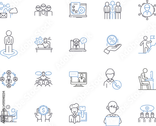 Workers outline icons collection. Employees, Laborers, Operatives, Staff, Personnel, Artisans, Workers vector and illustration concept set. Hands, Craftsmen, Toilers linear signs