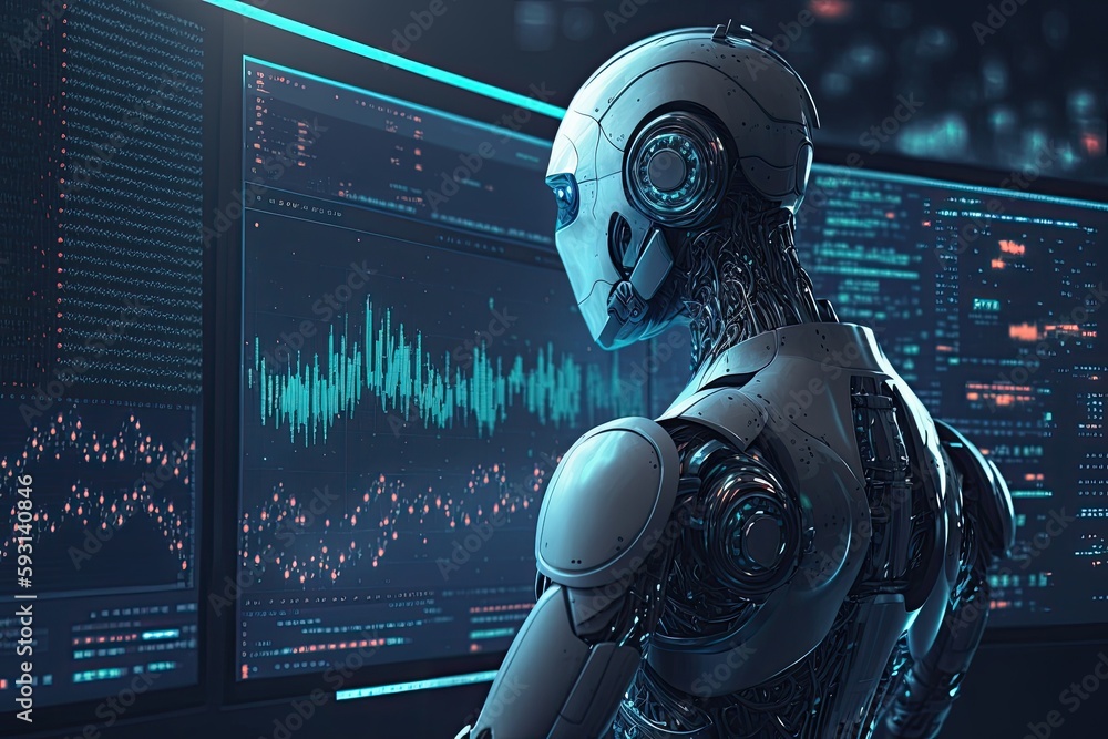 AI Robotic trader financial trading automation concept. Generative AI Stock Illustration Adobe