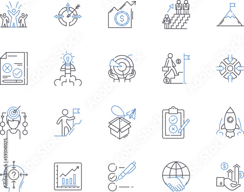 Collaborative management outline icons collection. Cooperation, Teamwork, Sharing, Interdependence, Allocation, Negotiation, Coordination vector and illustration concept set. Participation