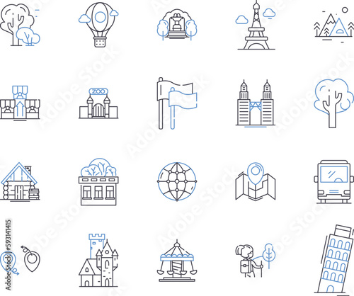 Wellness tourism outline icons collection. Wellness, Tourism, Health, Vacation, Retreat, Relaxation, Adventure vector and illustration concept set. Escape, Yoga, Fitness linear signs
