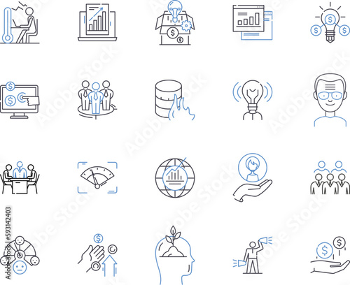 Bookkeeping outline icons collection. Bookkeeping, Accounting, Finances, Ledger, Records, Balance, Reconcile vector and illustration concept set. Transaction, Expenses, Income linear signs