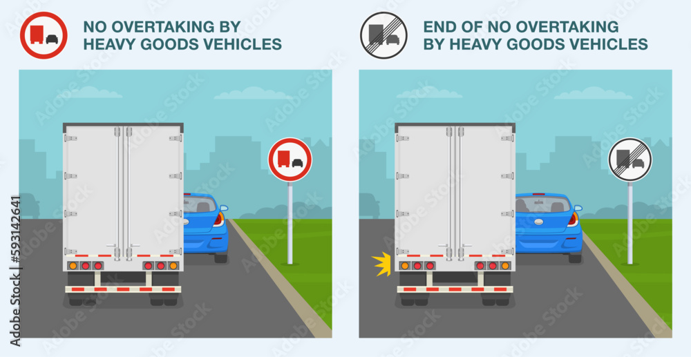 Safe car driving tips and traffic regulation rules. No overtaking and