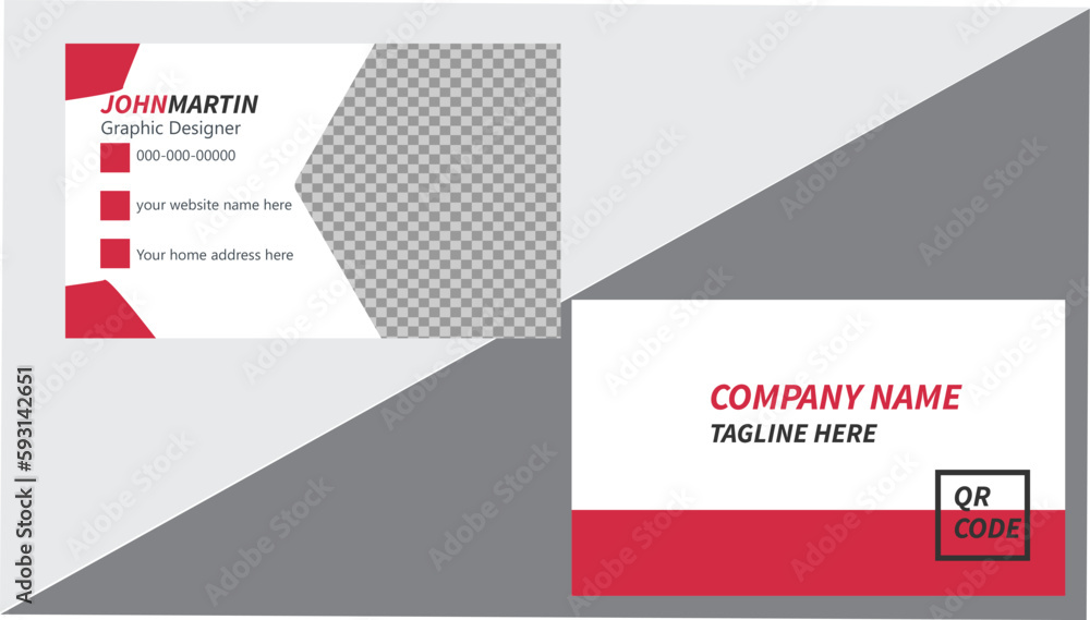 Naklejka premium Business card Modern, Creative business Name card, visiting cards, visit card, A clean and professional business card design template, for company corporate style. Simple and Clean Red and Whit