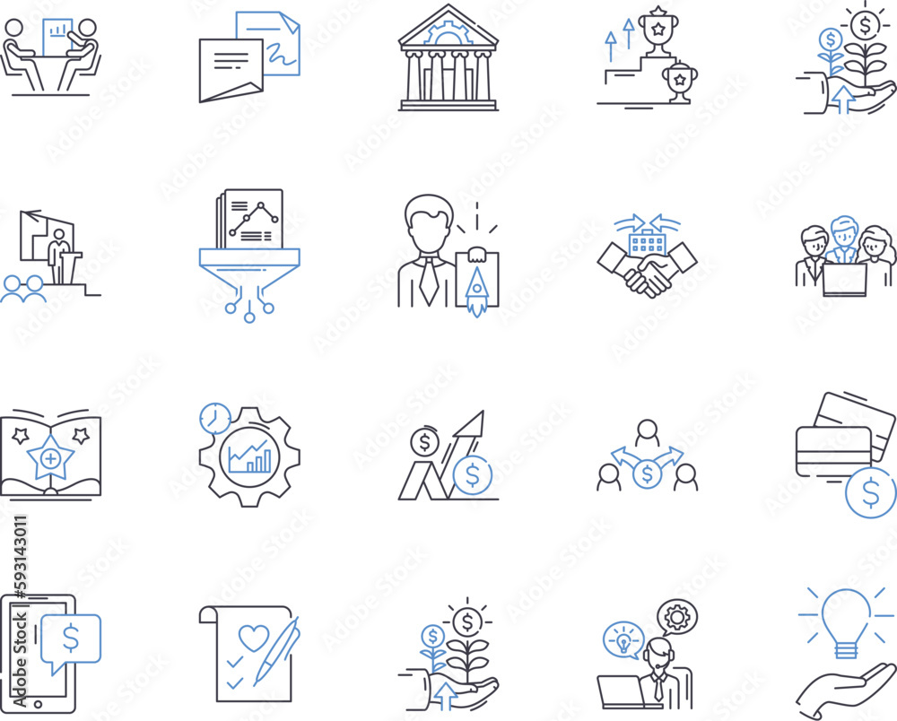 Financial profits outline icons collection. Profits, Financial, Earnings, Gains, Revenue, Profitably, Yield vector and illustration concept set. Revenues, Profitability, Investment linear signs