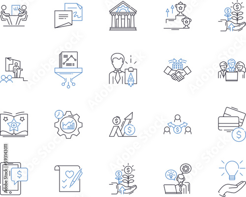 Financial profits outline icons collection. Profits, Financial, Earnings, Gains, Revenue, Profitably, Yield vector and illustration concept set. Revenues, Profitability, Investment linear signs