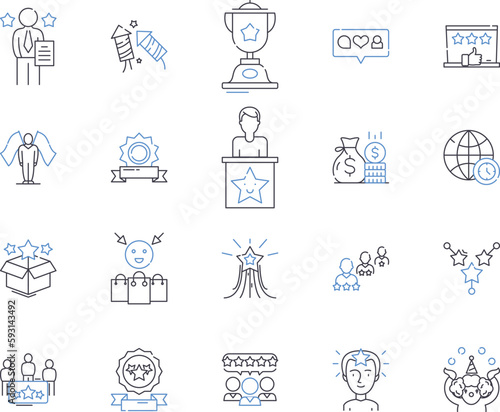 Success and money outline icons collection. Success, Money, Wealth, Profit, Achievement, Win, Gains vector and illustration concept set. Capital, Fortune, Riches linear signs