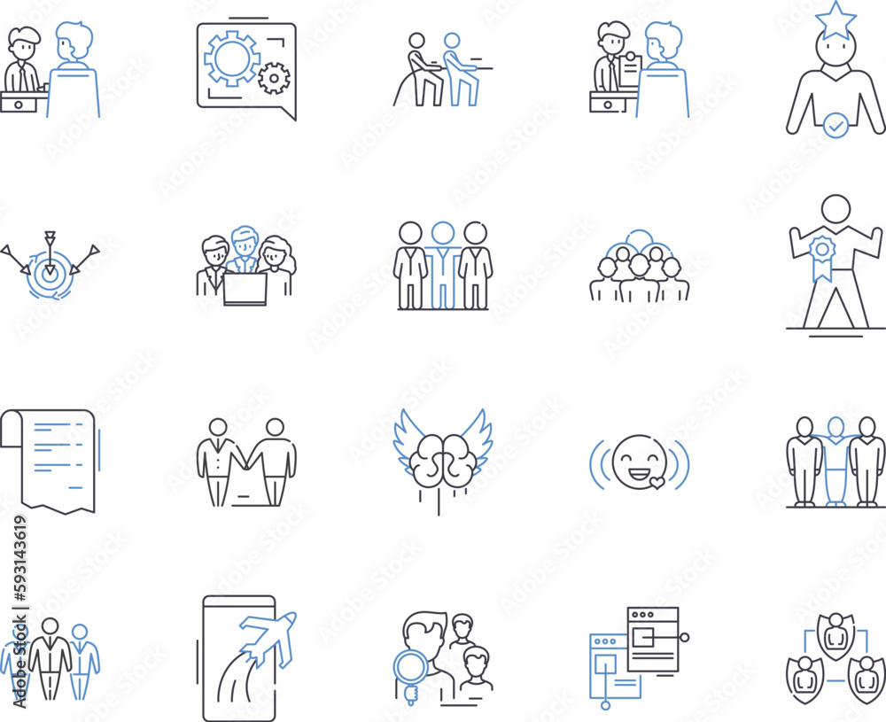 Corporate teambuilding outline icons collection. Corporate, Teambuilding, Retreat, Exercise, Building, Recreational, Activity vector and illustration concept set. Networking, Huddle, Workshop linear