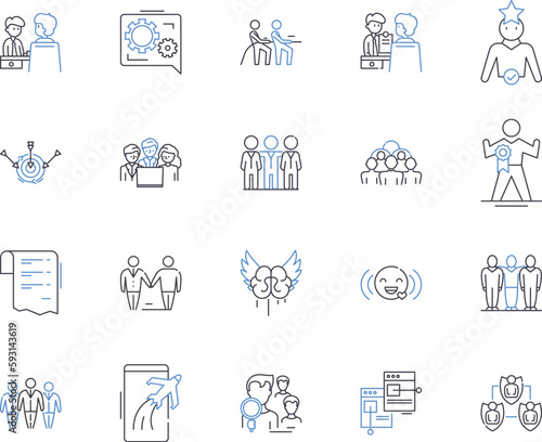 Corporate teambuilding outline icons collection. Corporate, Teambuilding, Retreat, Exercise, Building, Recreational, Activity vector and illustration concept set. Networking, Huddle, Workshop linear
