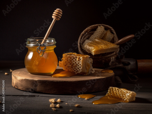 A Still Life of Fresh Honey and Honeycomb | Generative AI