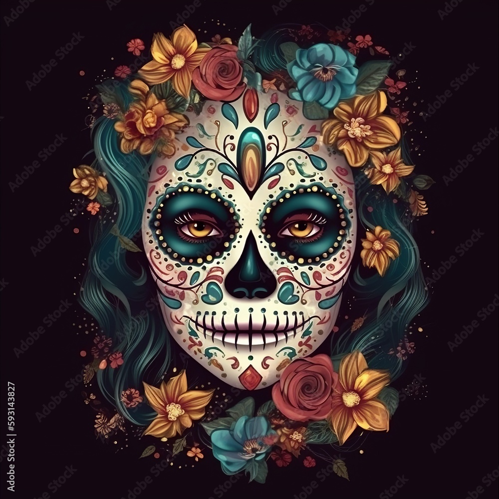 Dia de los muertos, Maxican mask girl, Generative Ai