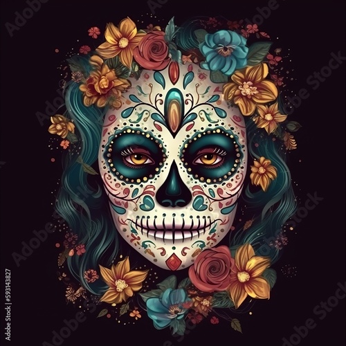 Dia de los muertos, Maxican mask girl, Generative Ai © Deep Ai Generation