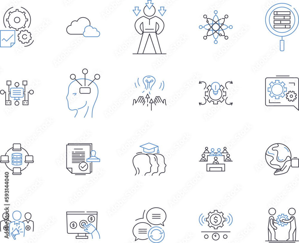 Fototapeta premium Personal development outline icons collection. Growth, Learning, Self-improvement, Goals, Reflection, Motivation, Habits vector and illustration concept set. Productivity, Mindfulness, Gratitude