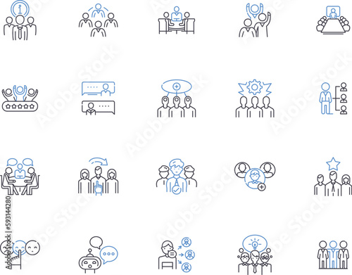 Teamwork outline icons collection. Cooperation, Collaboration, Shared-goals, Fellowship, Union, Alliance, Unity vector and illustration concept set. Solidarity, Coordination, Networking linear signs photo