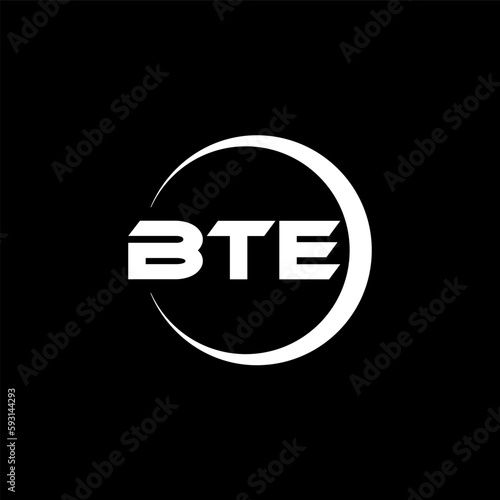 BTE letter logo design with black background in illustrator, cube logo, vector logo, modern alphabet font overlap style. calligraphy designs for logo, Poster, Invitation, etc. photo