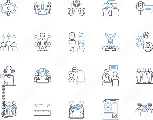 Workmates outline icons collection. Colleagues, Coworkers, Peers, Associates, Comrades, Teammates, Partners vector and illustration concept set. Friends, Laborers, Mates linear signs