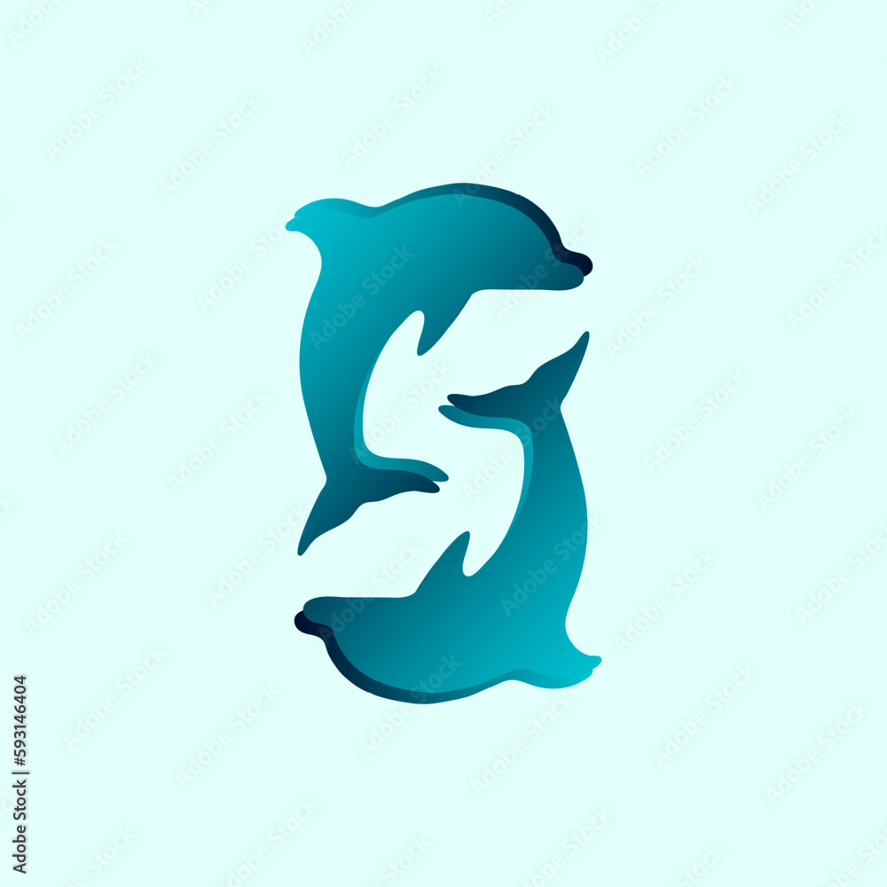 Fototapeta premium Modern letter S dolphin logo illustration design