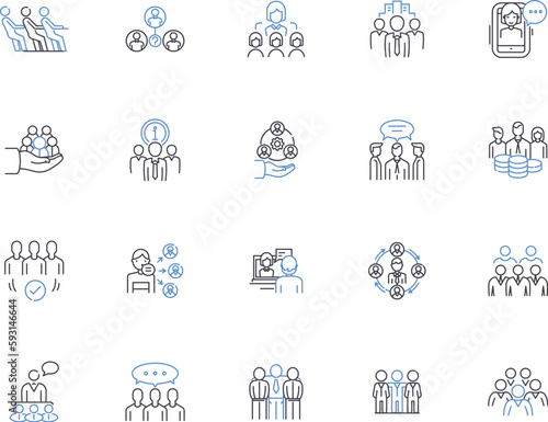 Team outline icons collection. Crew, Unit, Squad, Group, Collective, Club, Alliance vector and illustration concept set. Alliance, Cohort, Federation linear signs