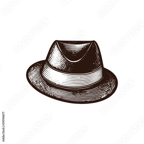 Vintage logo of a fedora. Black and white old-school logo of a cowboy hat. Aesthetic retro logo of a mafia hat isolated on white background. vector icon.
