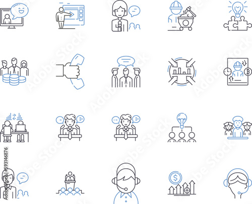 Workers outline icons collection. Employees, Laborers, Operatives, Staff, Personnel, Artisans, Workers vector and illustration concept set. Hands, Craftsmen, Toilers linear signs