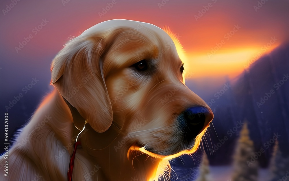 A generative AI image of a golden retriever in a winter setting ...