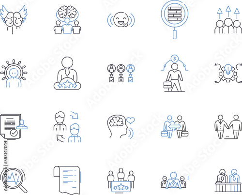 Company team outline icons collection. Company, Team, Corporate, Group, Staff, Members, Employees vector and illustration concept set. Colleagues, Executives, Managers linear signs