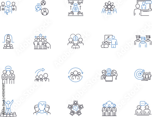 Negotiations outline icons collection. Negotiating, Discussions, Dialogue, Settlement, Arranging, Compromise, Mediation vector and illustration concept set. Bargaining, Consultations, Convincing