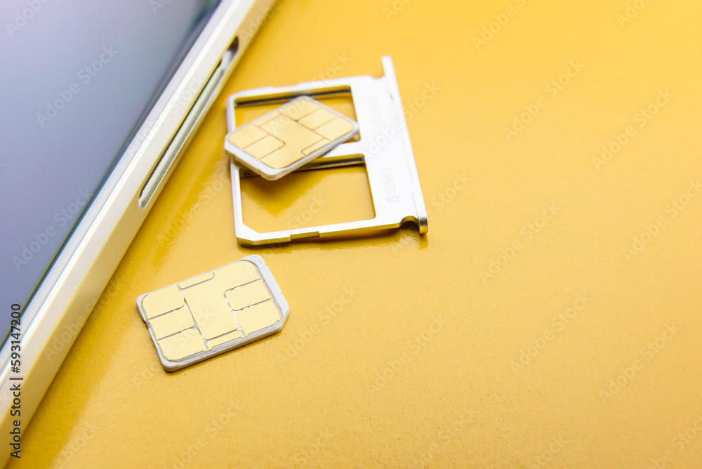 Broadband 5G mobile communication technology concept SIM card tray