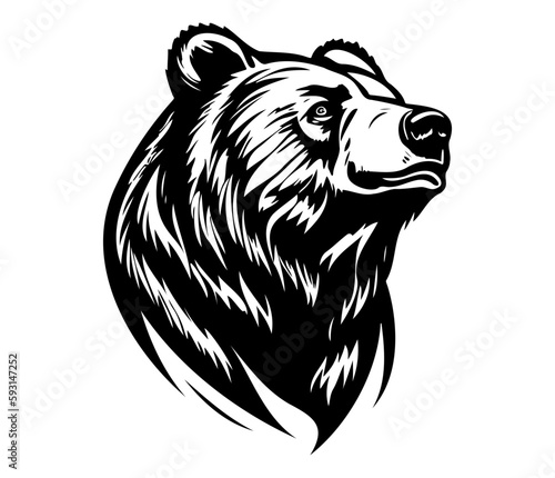 Grizzly bear Face, Silhouettes Grizzly bear Face SVG, black and white Grizzly bear vector