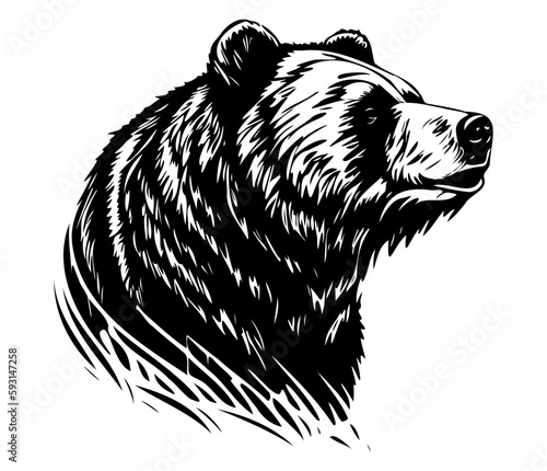 Grizzly bear Face, Silhouettes Grizzly bear Face SVG, black and white Grizzly bear vector