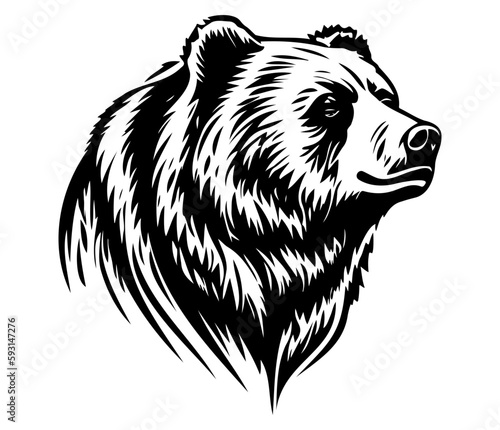 Grizzly bear Face, Silhouettes Grizzly bear Face SVG, black and white Grizzly bear vector