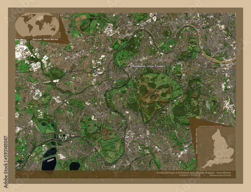 London Borough of Richmond upon Thames, England - Great Britain. Low-res satellite. Labelled points of cities photo