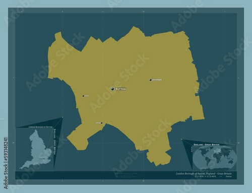 London Borough of Sutton, England - Great Britain. Solid. Labelled points of cities photo