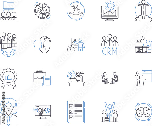 Department colleagues outline icons collection. Co-workers, Peers, Colleagues, Compatriots, Staff, Teammates, Associates vector and illustration concept set. Comrades, Friends, Members linear signs