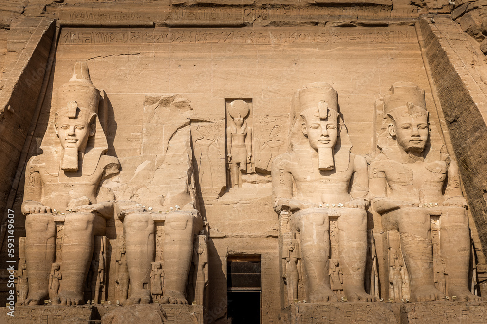 The statues of pharao ramses II in front of the temple of Abu Simbel, Egypt - obrazy, fototapety, plakaty 