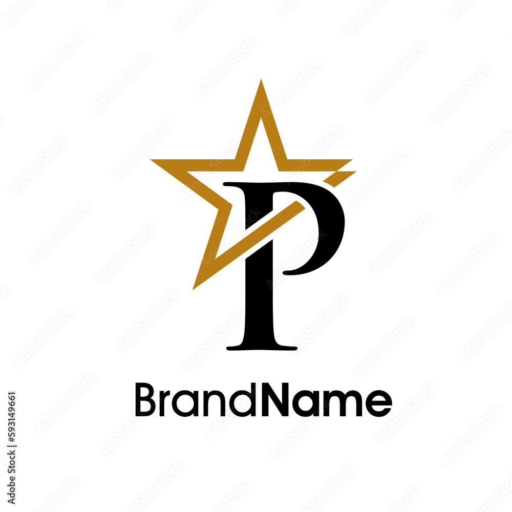 Obraz premium Elegant Initial P Gold Star Logo