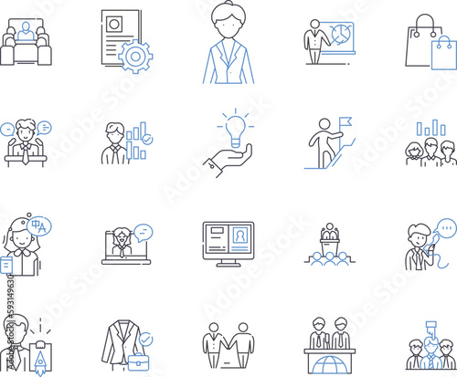 Career and success outline icons collection. Career, Success, Achievement, Professional, Advancement, Goals, Rewards vector and illustration concept set. Aspiration, Promotion, Results linear signs