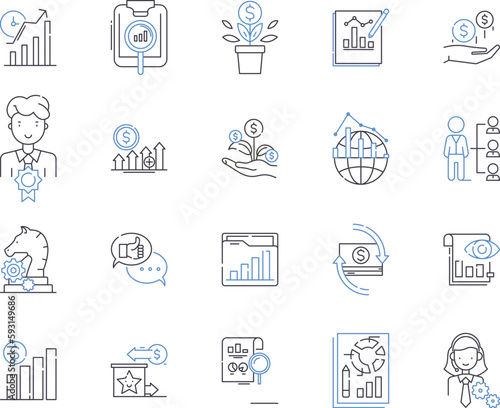 Work efficiency outline icons collection. Productivity, Effectiveness, Proficiency, Quickness, Speed, Dynamism, Skillfulness vector and illustration concept set. Preciseness, Competence, Systematic