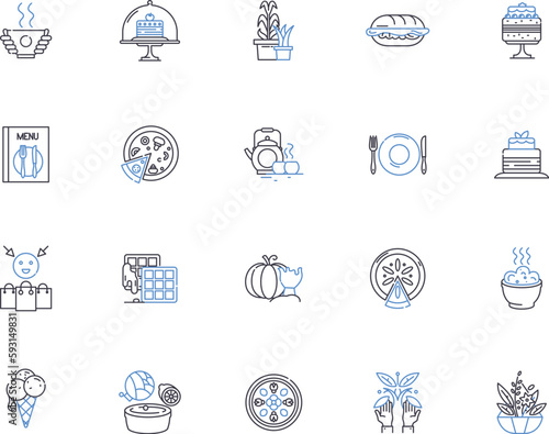 Bakery outline icons collection. bread, pastry, cake, muffin, croissant, bagel, doughnut vector and illustration concept set. cookie, biscuit, scone linear signs
