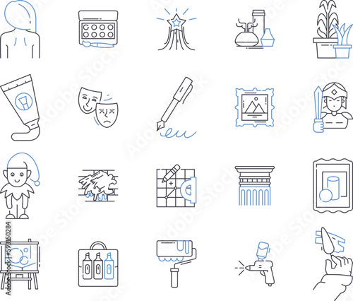 Creative occupation outline icons collection. Artist, Designer, Musician, Writer, Architect, Animator, Poet vector and illustration concept set. Director, Sculptor, Potter linear signs © michael broon