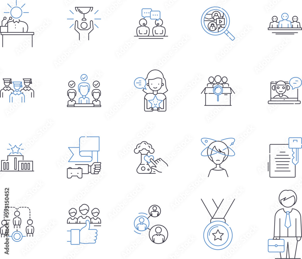 Vetor de Team training outline icons collection. Team-building ...