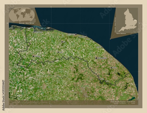 North Norfolk, England - Great Britain. High-res satellite. Labelled points of cities photo