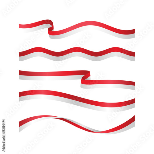 set of long indonesia waving flag illustration vector