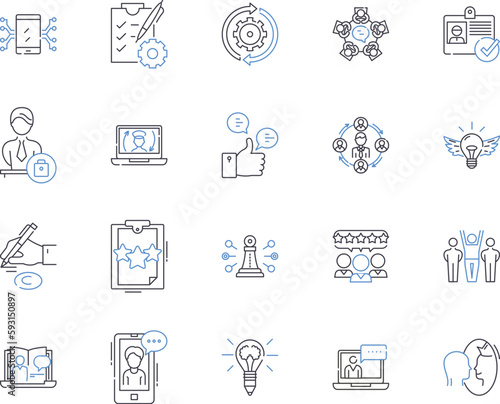 Business partnership outline icons collection. Alliance, Joint venture, Syndication, Affiliation, Cooperation, Consortium, Bonding vector and illustration concept set. Networking, Coopetition, Synergy