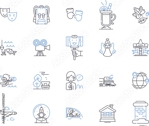 Parties and holidays outline icons collection. Parties, Holidays, Celebrations, Festivities, Events, Gatherings, Entertaining vector and illustration concept set. Fun, Joyful, Festive linear signs