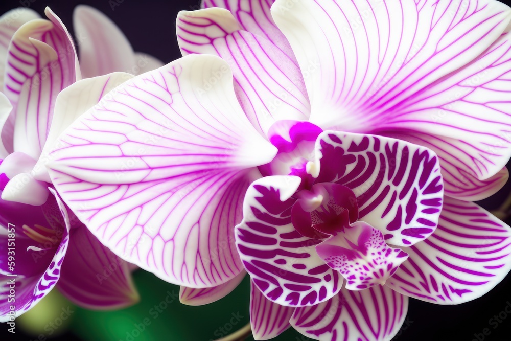 Macro photo of pink-white orchids. Wildlife concept of ecological environment. Generative AI Macro photo of pink-white orchids. Wildlife concept of ecological environment. Generative AI