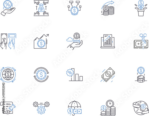 Credit outline icons collection. Credit, Loans, Cards, Banking, Score, History, Debt vector and illustration concept set. Fraud, Investment, APR linear signs