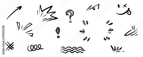 Doodle set cartoon expressions effects. Hand drawn emoticon effects design elements. vector illustration