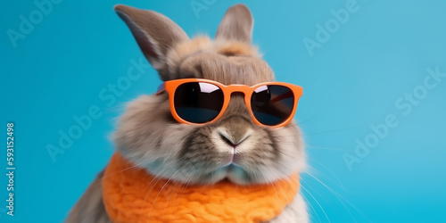 Stay Cool with a Bunny in Sunglasses on a Colorful Background - Generative Ai © Studiorlando