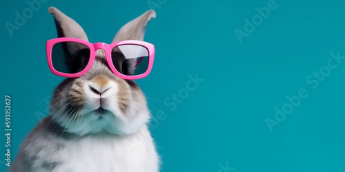 Chill Vibes with a Cool Bunny in Sunglasses and a Pop of Color - Generative Ai