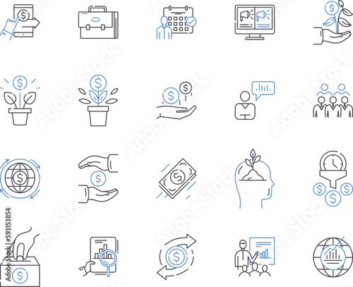 Private Equity outline icons collection. Private, Equity, Investment, Capital, Buyout, Funds, Firms vector and illustration concept set. Investing, Financial, Leverage linear signs